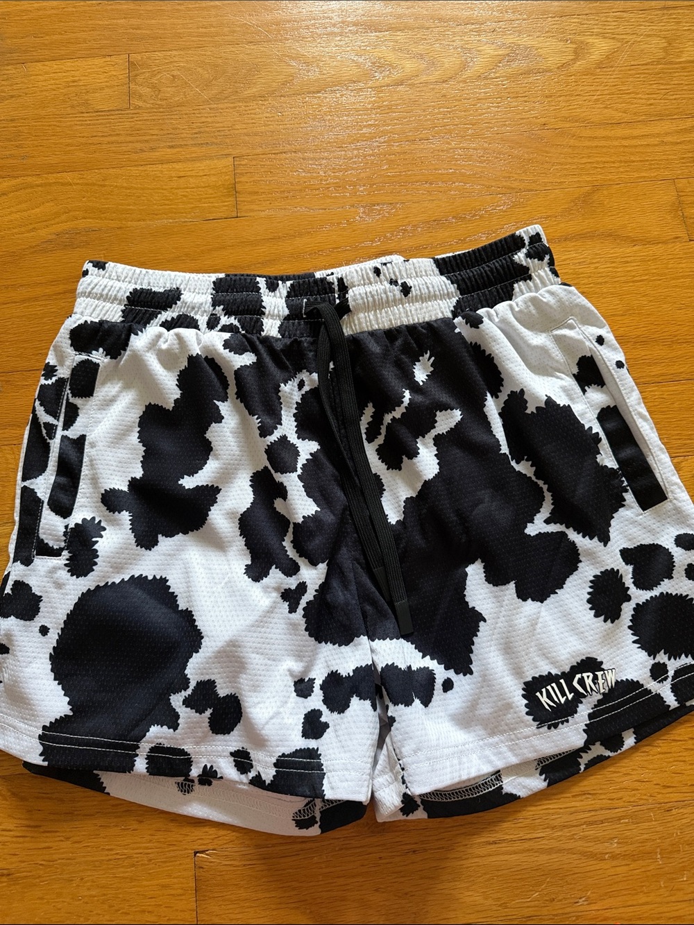 Kill Crew Black & White Cow Print Athletic Shorts